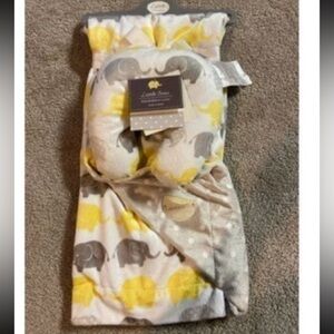 Elephant Baby blanket travel pillow Set - Yellow and Gray unisex